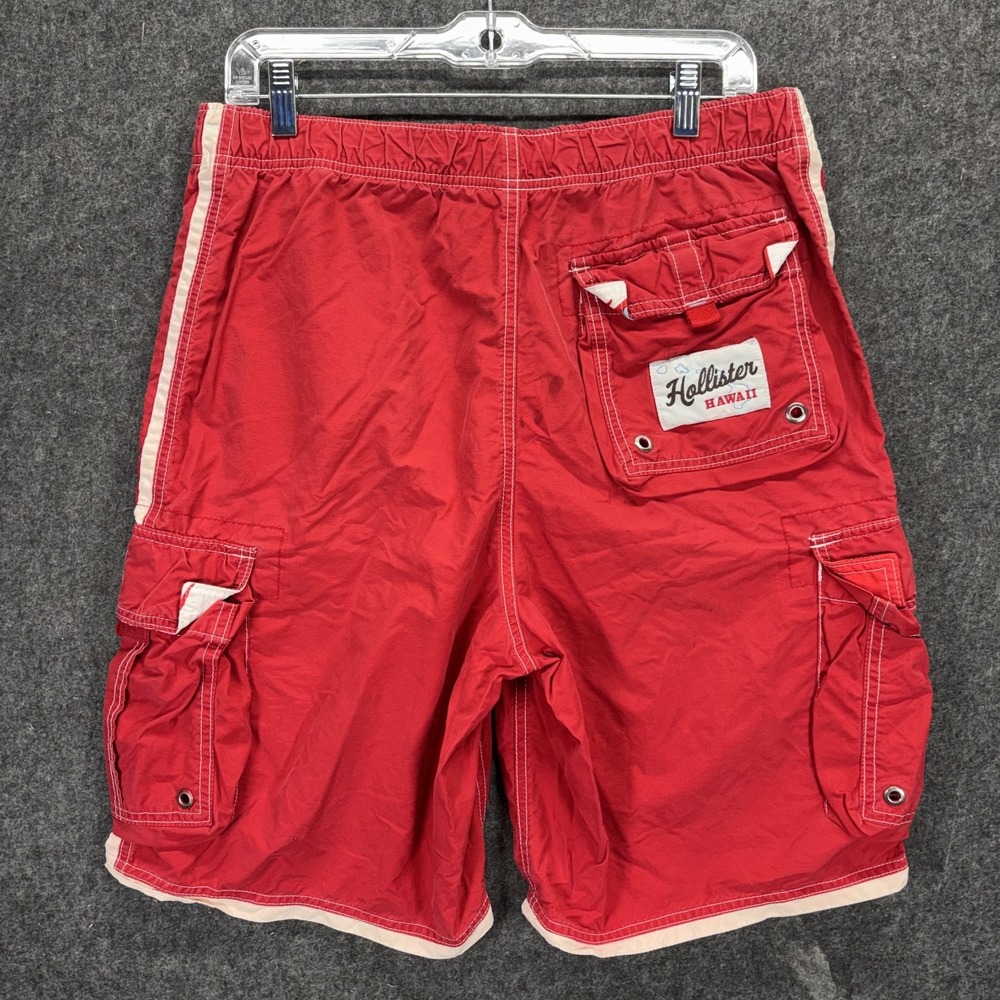 Vintage Y2K Hollister Hawaii Board Shorts Small 9" Cargo Pockets Red Drawstring